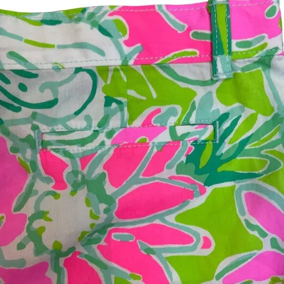 Lilly Pulitzer Girls Floral Cotton Shorts Pink Green Tropical Print Size 14 - Picture 5 of 8